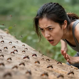 a woman fighting hundreds of mosquitoes, by wlop, 8 k, hdr