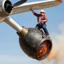 donal trump as a cowboy riding a nuke as it's dropped from a plane high adrenaline junkie xtreme sport photography directed by mcg