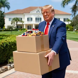 donald trump leaving mar - a - lago with cardboard boxes, lego,