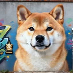 a graffiti art of a shiba inu,photorealistic,hyperdetailed,detailed face,award winning photograph,natural lighting,professional
