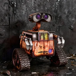 wall - e cyberpunk trash debris dirty wet reflective high contrast glow