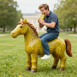 man eating pickle shaped like a horse