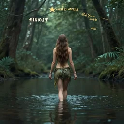 forest nymph rising from the water. view from behind, back view. nuri iyem, james gurney, james jean, greg rutkowski, anato finnstark. award winning photography, cinematic