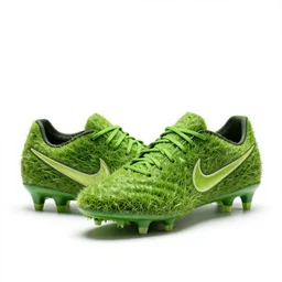nike soccer cleats made out of grass, sitting on a white background, made of grass