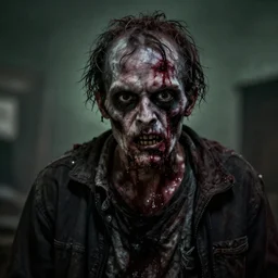 the most terrifying zombie looking at the camera, hyperrealistic