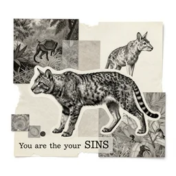 you are the prey for your sins detailed mixed media collage, assamblage, conteporary art, punk art, single realistic face, photorealistic, expressionism, masterpiece, perfect composition, spectacular quality, intricate oil sweeps