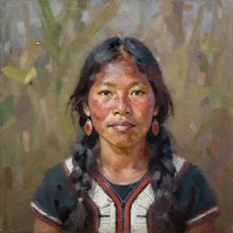portrait of an aboriginal taiwanese amis pangcah woman ( 3 5 ) from taiwan in 2 0 2 1, an oil painting by ross tran and thomas kincade