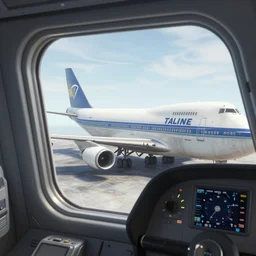 looking out of the window in the cockpit of a boeing 7 4 7, screenshot from the game fallout 4
