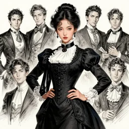 a portrait of a young chinese woman in victorian clothing, confident pose, intricate, elegant, sharp focus, illustration, highly detailed, concept art, matte, trending on artstation, anime, art by james jean and artgerm and brian despain and alberto mielgo, greg rutkowski, wlop, ilya kuvshinov, strong strokes