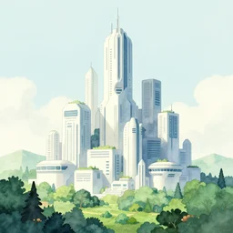 a a minimalistic forest city!!!!! studio ghibli, pixar and disney animation, science fiction, cyberpunk, sharp, disney concept art watercolor illustration by krenz cushart and alphonse mucha, pastel color palette, dynamic lighting