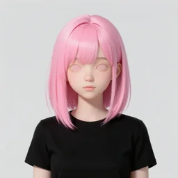 holographic detailed minimalistic hd girl with pink oil and acrylic hair wearing a black head sock with blueprint lines in its outer drawing