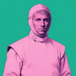 portrait of noble duelist, coherent! by mariusz lewandowski, by frank frazetta, deep color, strong line, minimalism, teal and pink, high contrast