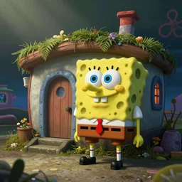 a very high resolution image from a new movie of spongebob's home. beautiful scenery, photorealistic, photography, directed by wes anderson