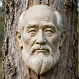 a old man's noble face in a 5 0 0 0 year old tree bark.