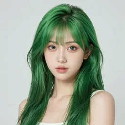 a very pretty girl with green hairs