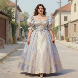 gorgeous young woman in the style of stefan kostic, standing in a township street, street fashion outfit,!! haute couture!!, full figure painting by martine johanna, artgerm, pastel color palette, realistic, sharp focus, 8 k high definition, insanely detailed, intricate, elegant, 2 4 mm lens