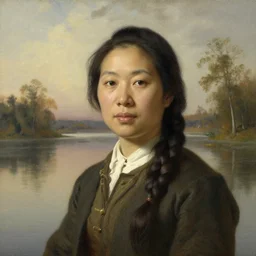 portrait of asian Jennifer Connely, in the style of the Hudson River School