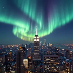 aurora, city skyline, digital art, by alena aenami