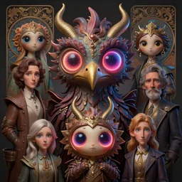 anthropomorphic highly detailed group portrait of funny neon giant cute eyes griffon, intricate, elegant, highly detailed, digital painting, artstation, concept art, smooth, sharp focus, illustration, art by artgerm, bob eggleton, michael whelan, stephen hickman, richard corben, wayne barlowe, trending on artstation and greg rutkowski and alphonse mucha, 8 k