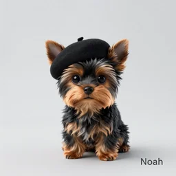 A cute black yorkshire terrier artist, wearing a french beret, 30mm, by Noah Bradley trending on ArtStation, deviantart, high detail, stylized portrait