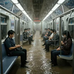 a flooded subway car, liminal space, - n 9