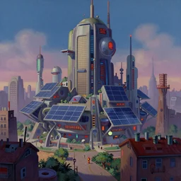 very detailed and perfectly readable fine and soft relevant out of lines soft edges painting by beautiful walt disney animation films of the late 1 9 9 0 s and thomas cole in hd, we see a futuristic punk solar city, nice lighting, perfect readability