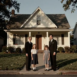 Satanic States of America, alternate history, 1950s family, goth family, suburbia, Stepford home, occult symbols, sitcom screenshot