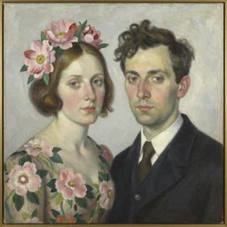 floral portrait of a man and woman by wojciech siudmak and ernst fuchs, anni albers, josef albers, oil on canvas