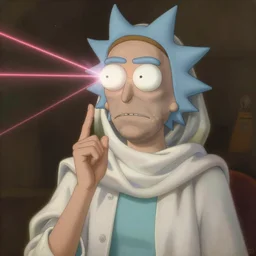 geert wilders as a rick & morty character shooting lasers at headscarves
