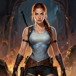 rosamund pike as lara croft, fantasy art, in the style of artgerm, illustration, epic, fantasy, intricate, hyper detailed, artstation, concept art, smooth, sharp focus, ray tracing, vibrant, photorealistic, simon bisley