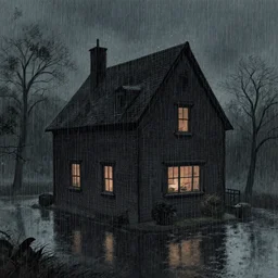 a house in the rain, Shadow Realm, Greg Rutkowski, wet floors