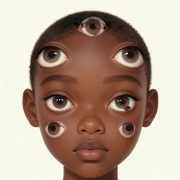 eyes!! a black girl with many eyes!, surreal art by colin christian and junji ito and anton semenov in a surreal portrait style, trypophobia! eyes, eyes everywhere, symmetry, eyes!, hypnotic! eyes, optical illusion, delicate and intricate, highly detailed, infinite intricacy fractal