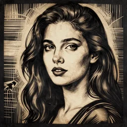 female portrait, woodcut