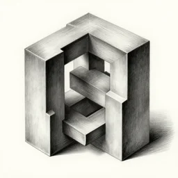 Charcoal drawing of impossible geometry in the style of MC Escher