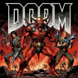doom ( 1 9 9 4 ) classic cyberdemon horns chaingun by richard corben, robert crumb, clay wilson, spain rodriguez