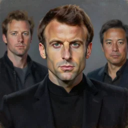 painting portrait of Emmanuel Macron dressed as Malgus in Star Wars, sharp focus, waist up, trending on ArtStation, masterpiece, by Greg Rutkowski, by Ross Tran, by Fenghua Zhong, octane, clear eyes, soft render, clear facial features, oil on canvas, moody lighting, cinematic, professional environment concept art