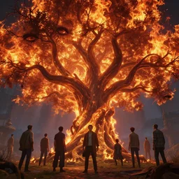highly detailed vanishing fantasy fire tree - point of eyes, in gta v, stephen bliss, unreal engine, fantasy art by greg rutkowski, loish, rhads, ferdinand knab, makoto shinkai and lois van baarle, ilya kuvshinov, rossdraws, tom bagshaw, global illumination, radiant light, detailed and intricate environment