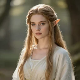 A beautiful, fully clothed elven maiden; soft lighting; portrait by Craig Mullins; bokeh, 90mm, f/1.4