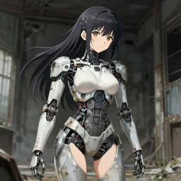 Abandoned and derelict android in the style of Shōjo Shūmatsu Ryokō (girl's last tour) Tsukumizu, pixiv, pinterest anime, art by a known anime artist, art by manga, realistic, wide focus, 8k ultra, insanely detailed, intricate, elegant, art by Laurie Lipton, digital art