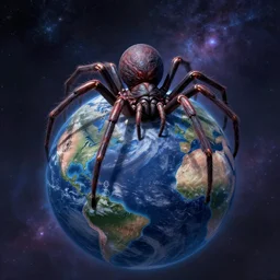 cosmic horror spider on top of earth, concept art, digital painting, trending on artstation, deviantart, epic composition, extremely detailed, volumetric lighting, masterpiece, octane render