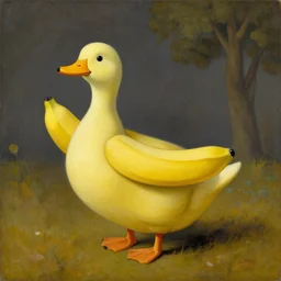 a painting titled banana duck by rene magritte, in the style of magritte
