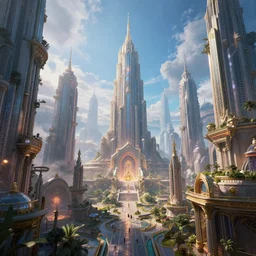 inside a magical aether city, highly detailed, 4k, HDR, award-winning, octane render, artstation