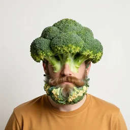 a broccoli man with a cauliflower beard