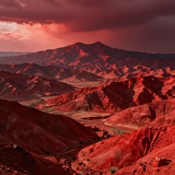 red landscape with mountains, epic retrowave art, trending on art station
