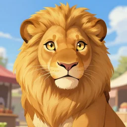 furry art, character portrait of the anthro female lioness princess with gorgeous detailed eyes in the marketplace in the sky, color page, tankoban, 4 k, tone mapping, doll, akihiko yoshida, james jean andrei riabovitchev marc simonetti, yoshitaka amano, long hair, curly, h. hydrochaeris