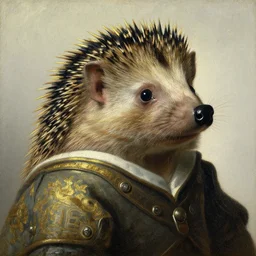 portrait of hedgehog samurai battle, oil painting byjohannes vermeer, 1 7 th century, art, oil on canvas, wet - on - wet technique, realistic, expressive emotions, intricate textures, illusionistic detail