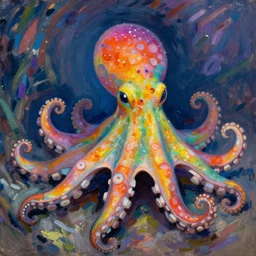 friendly rainbow octopus. art by john singer sargent, monet