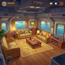 in a living quarters, inside a large passenger spaceship, from a point and click 2 d graphic adventure game, art inspired by thomas kinkade and mark keathley