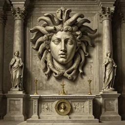 the altar of Medusa, shrine with statues, hyperdetailed, artstation, cgsociety, by greg rutkowski, by Gustave Dore