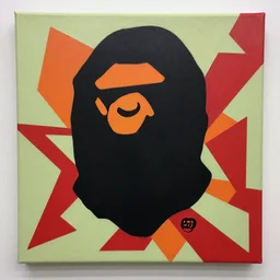Bape x Supreme x Dragon God Painting by Sachin Teng, asymmetrical, Organic Painting , Matte Painting, Black, Orange, Light Green, Red geometric shapes, hard edges, graffiti, street art,:2 by Sachin Teng:4